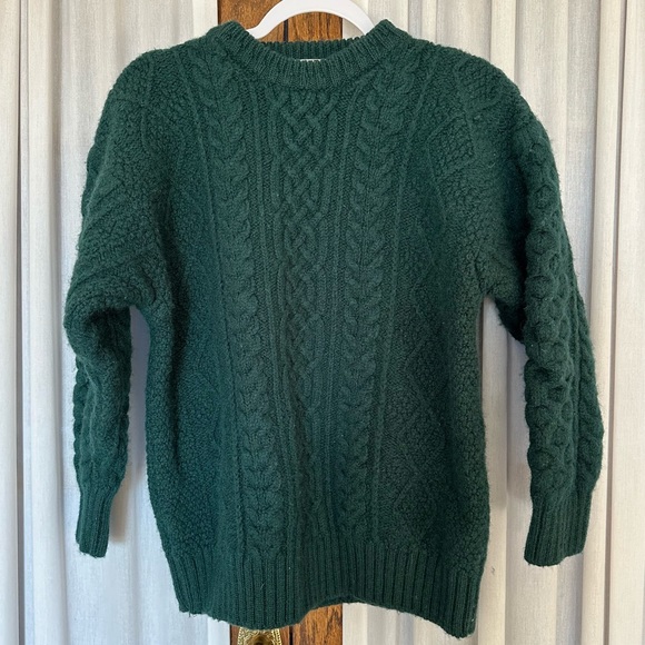 Patrick Malin Dark Green Irish Aran Cable Knit Crewneck Sweater - Picture 2 of 12